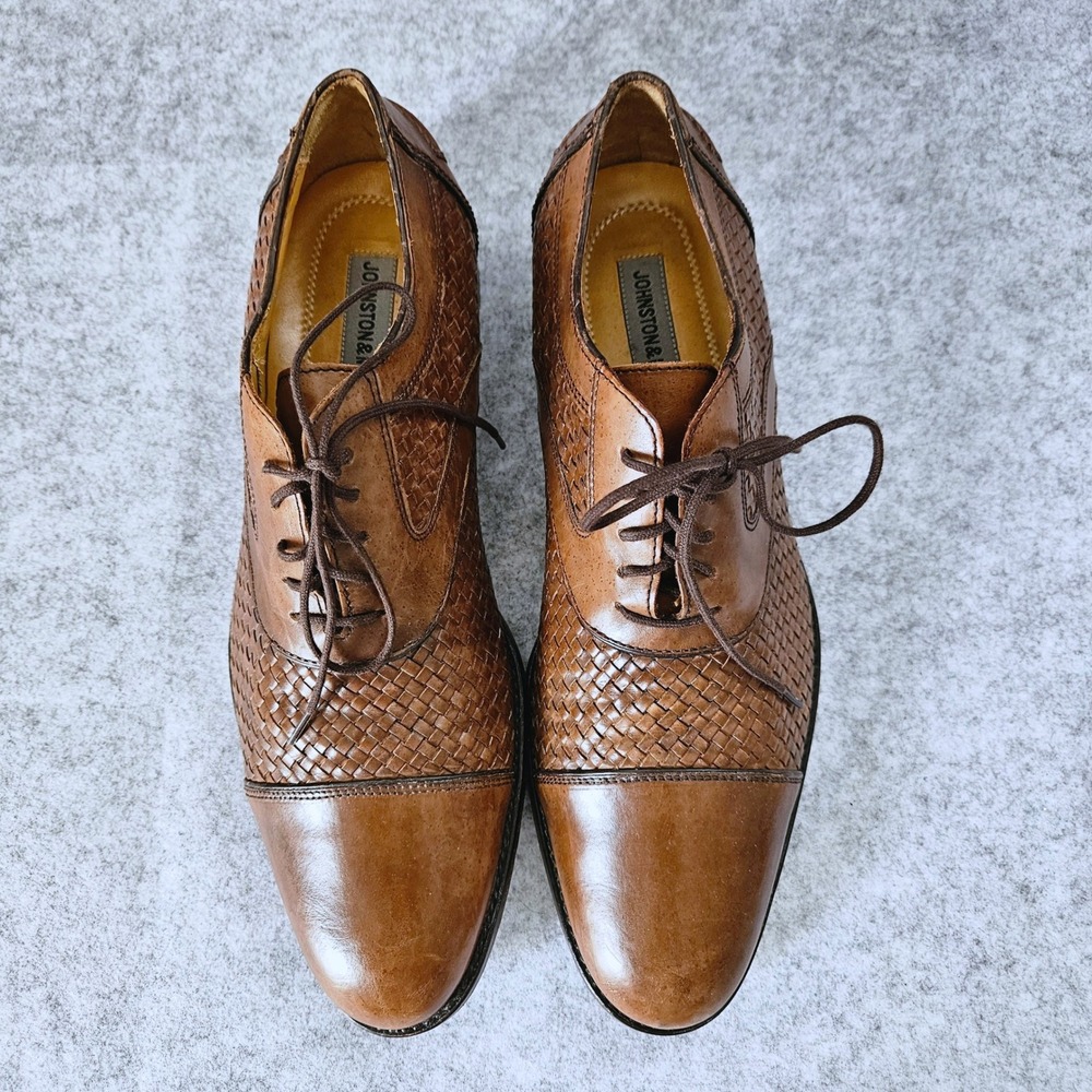 Johnston & Murphy Mens Woven Leather Cap Toe Oxford Dress Shoes Tan Brown 10M - Picture 7 of 10